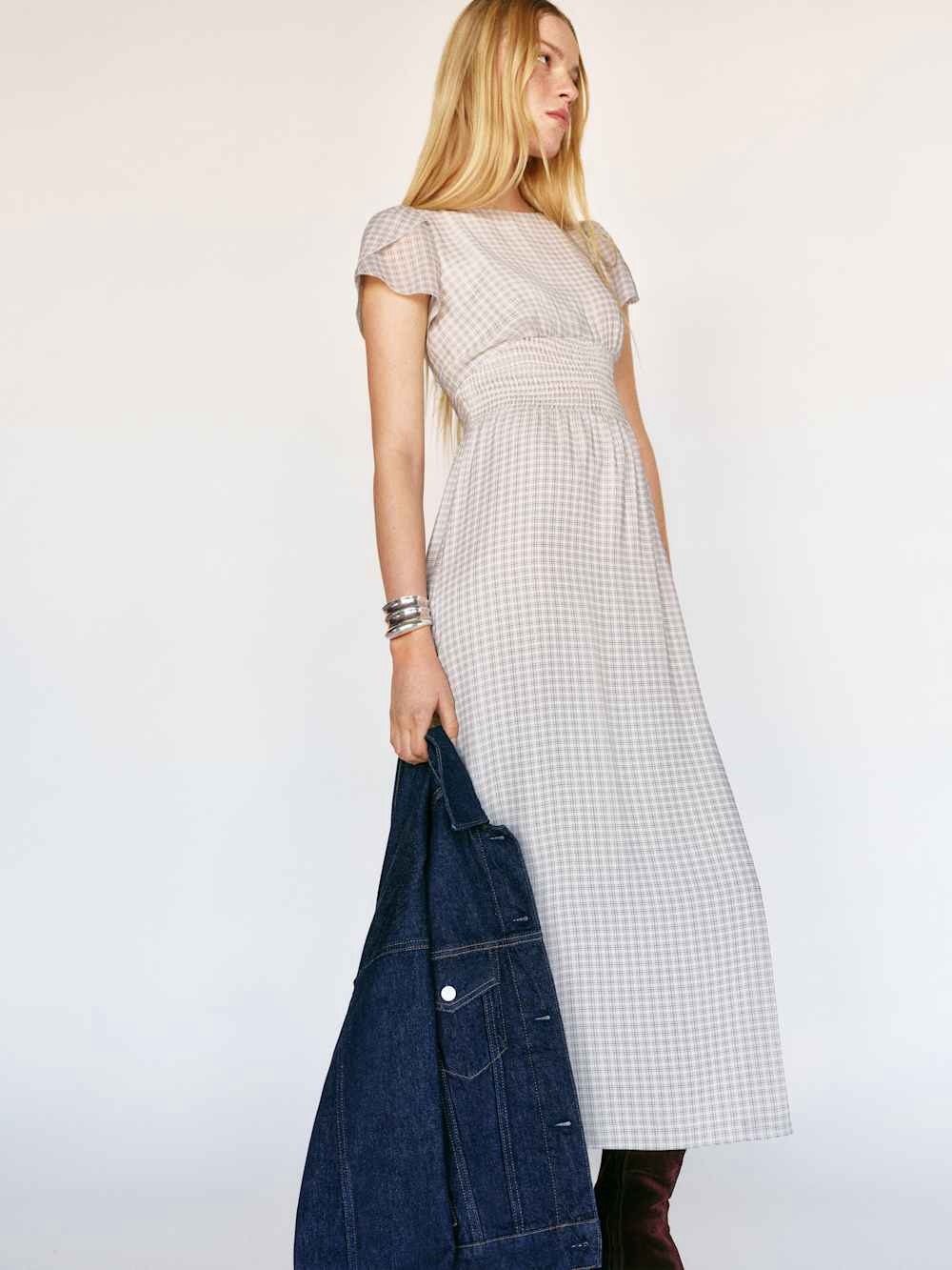 Reformation Drusilla Plaid Smocked Midi Dress Size 6